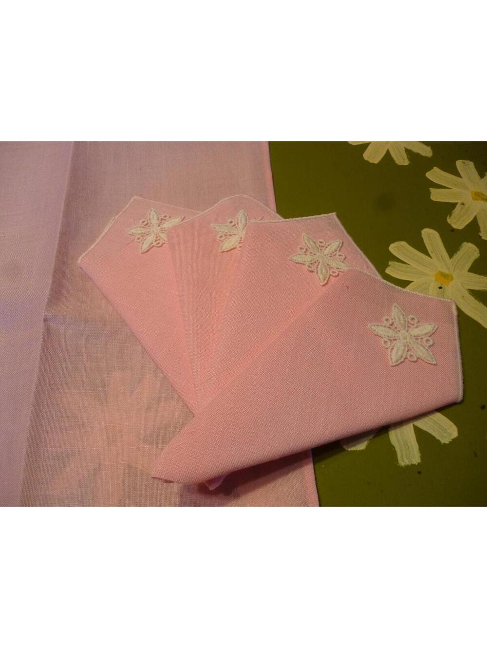 Vintage Pretty in Pink 50 X 50 Tablecloth Plus 4 Napkins, New Without Box